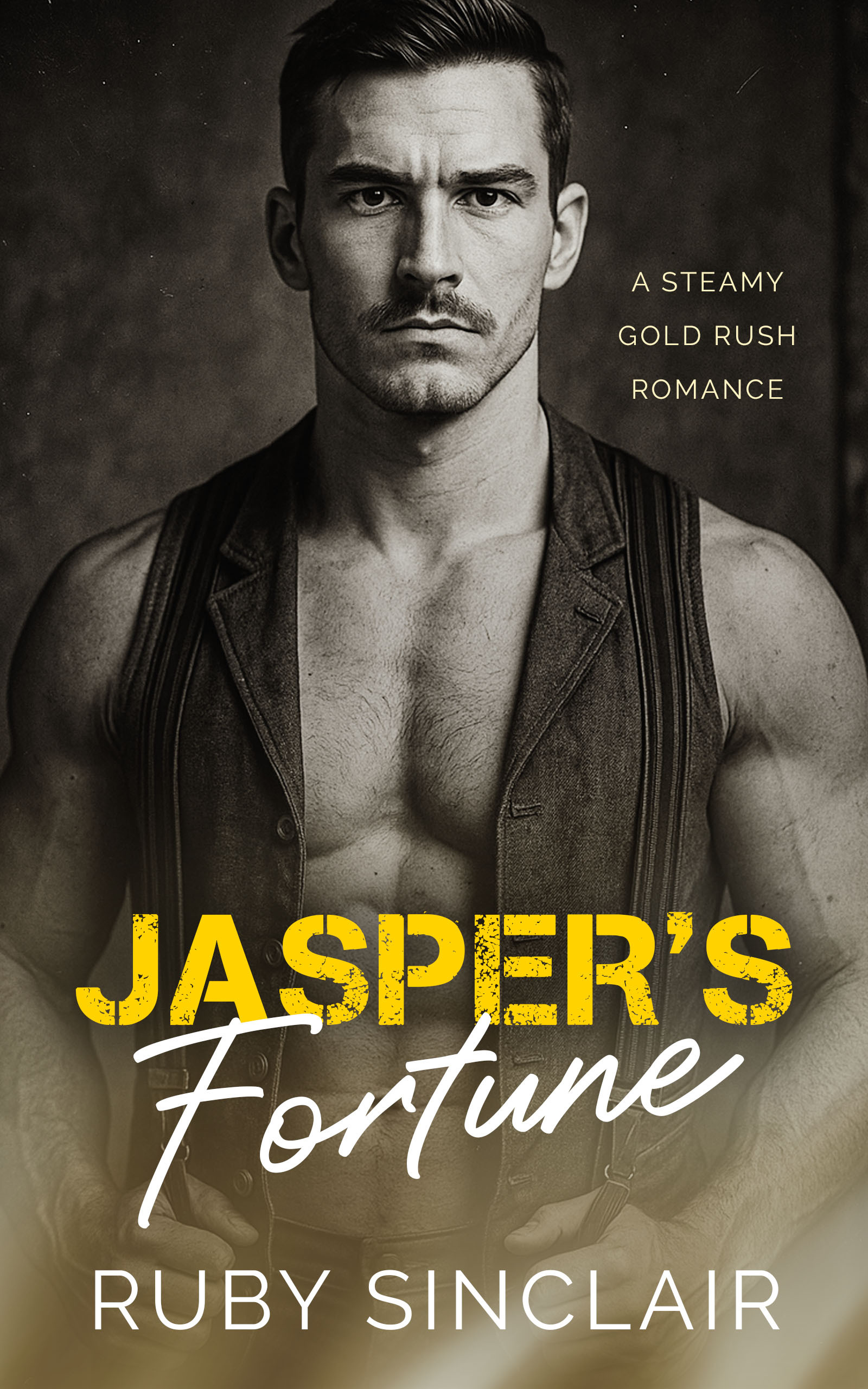 Book cover of Jasper's Fortune by Ruby Sinclair. A muscular working class man from the late 1800s, wearing a vest highlighting his physique. Click to view on amazon.